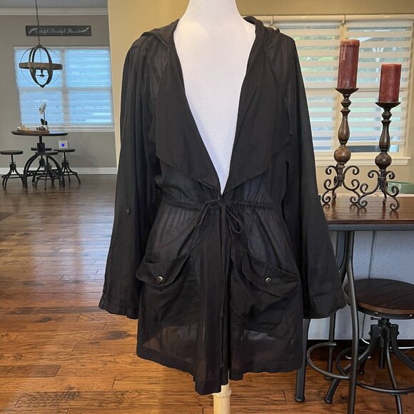 torrid Jackets & Blazers - Torrid Black Voile Drape Front Jacket Women's Plus Size 4 4X Sheer Hooded Hood